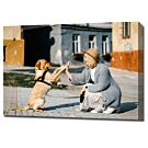 Photo canvas of a woman have a high five with her pet dog