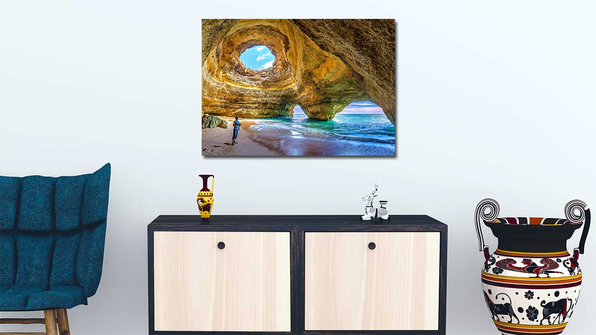 Photo printed on an A2 poster using semi-gloss paper, hung above a cabinet