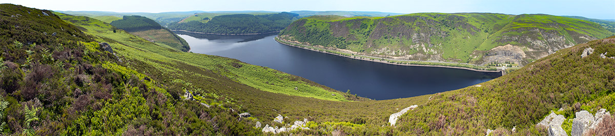 Composite panorama of a reservoir in Elan Valley