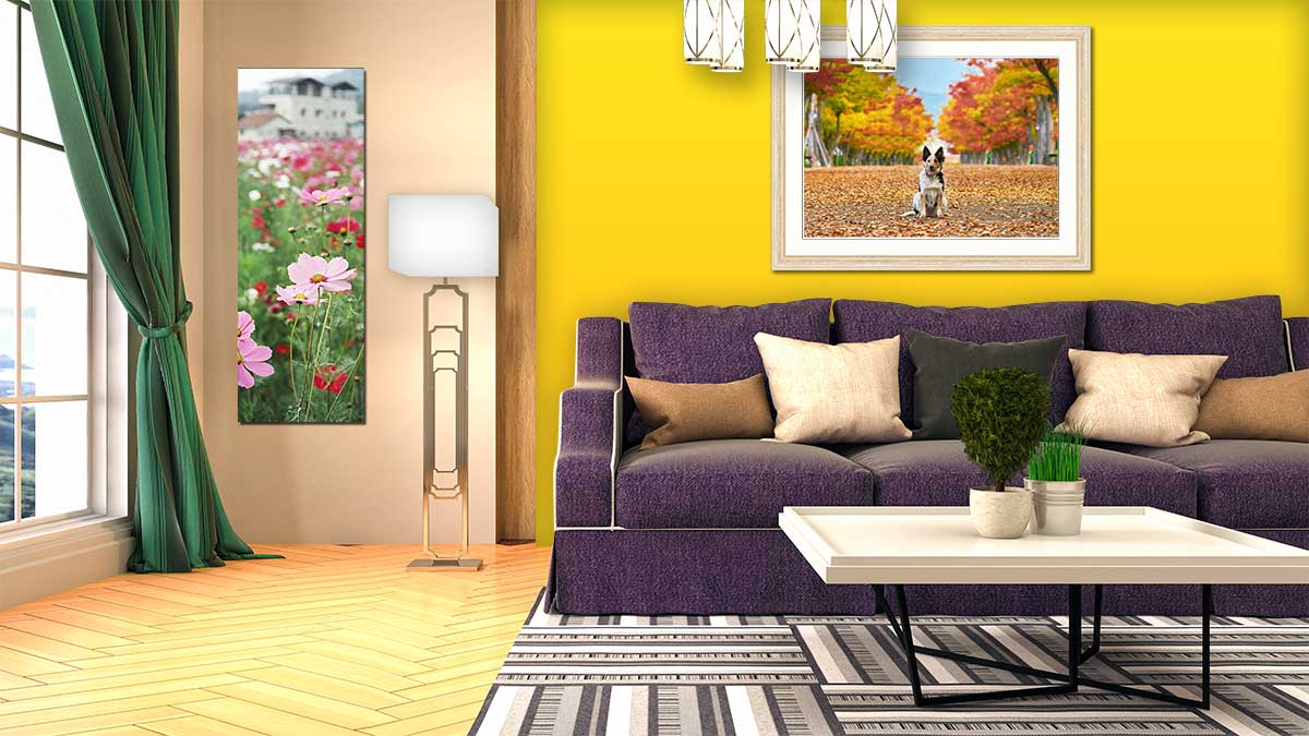 Modern sitting room with canvas print and framed print on the wall