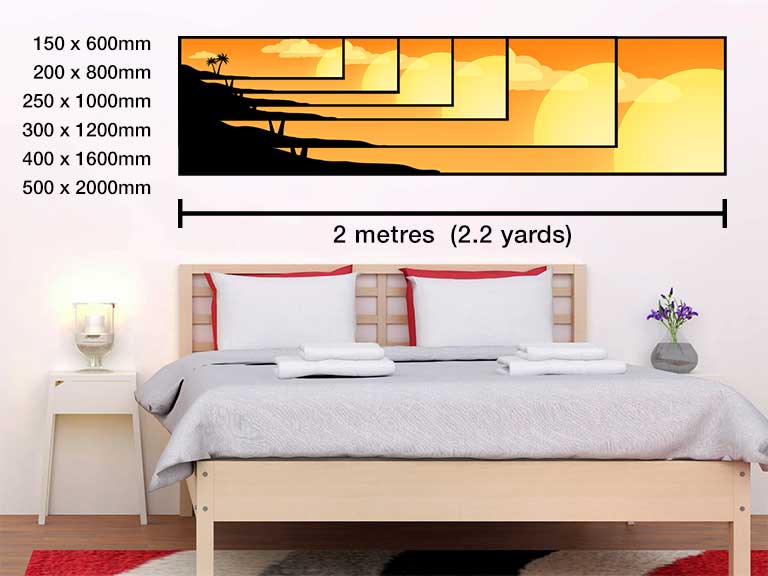 Panoramic Print of a sunset on a bedroom wall in several sizes