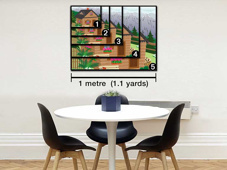 Dining room with canvas print diagram