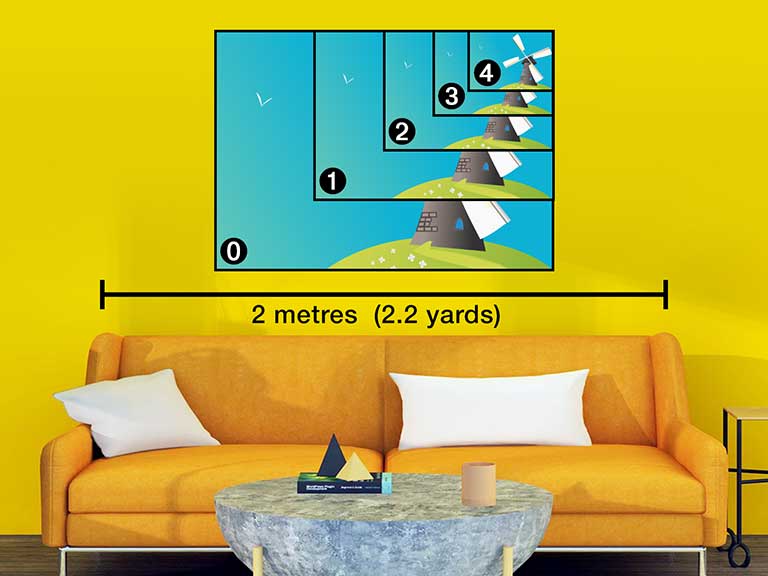 Picture showing A size posters over a settee with measurements