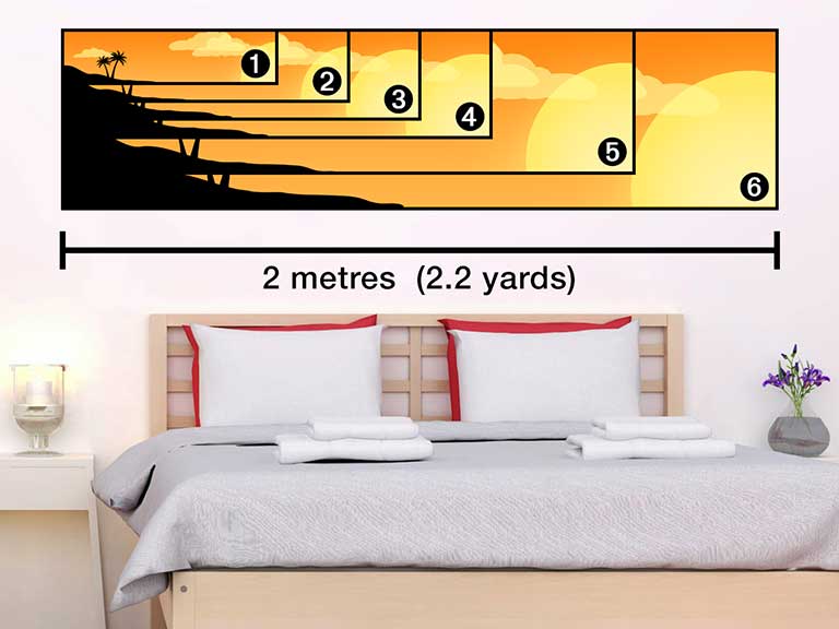 Panoramic Print of a sunset on a bedroom wall in several sizes