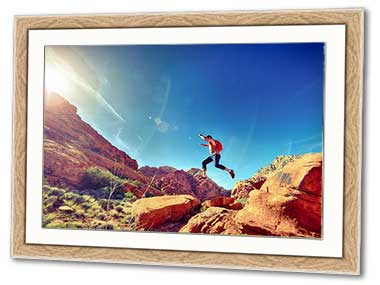 Holiday snap of a a hike in the mountains in a wood frame