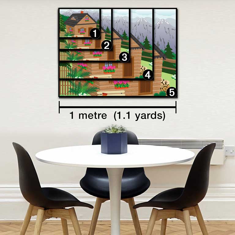 Dining room with canvas print diagram