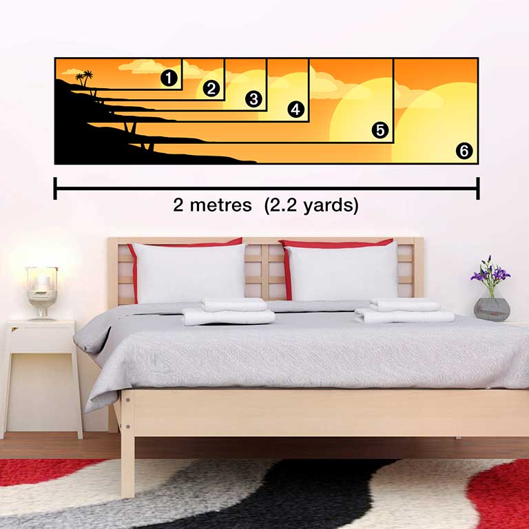 Panoramic Print of a sunset on a bedroom wall in several sizes