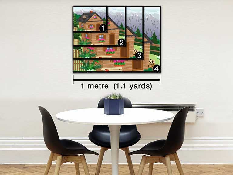 Dining room with canvas print diagram