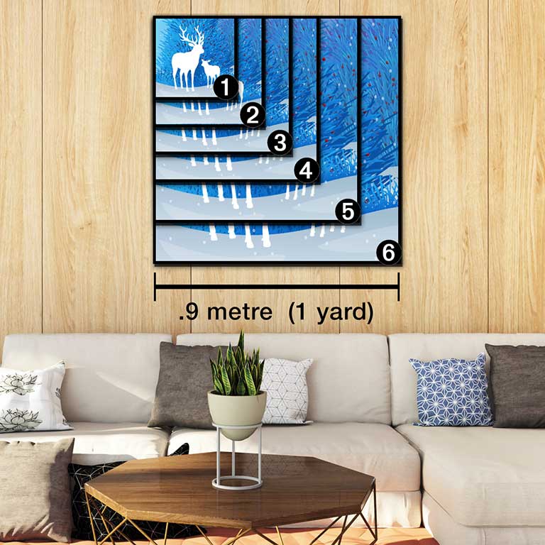 Canvas squares on a wood panelled wall